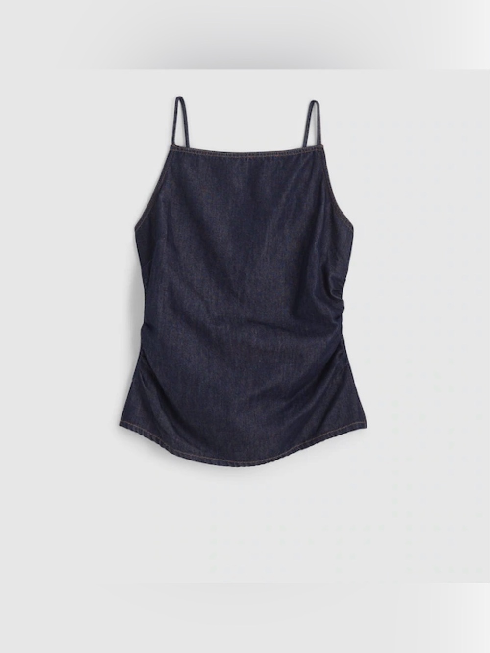 Madewell.Women’s Airy Denim Ruched Squareneck Tank in Rinse Wash.Fluttering00.NW